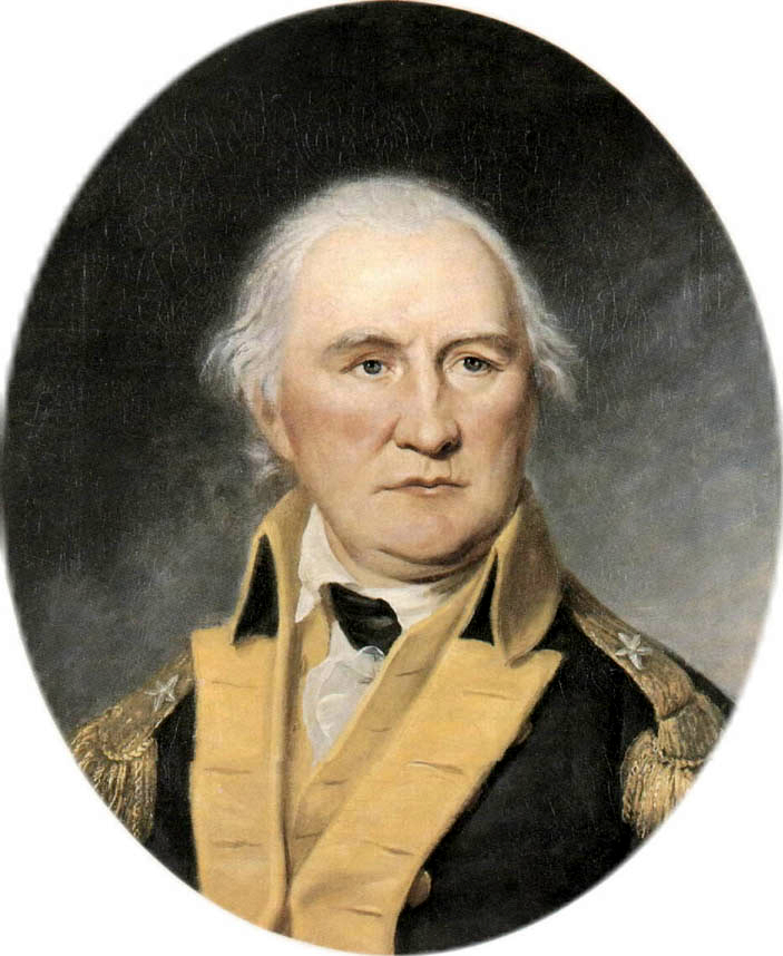 Morgan wears a white cravat and formal military jacket, the portrait is an oval shape